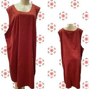 Woman Within + 30/32 Red Brick Corduroy Scoop Neckline Sleeveless Midi Dress